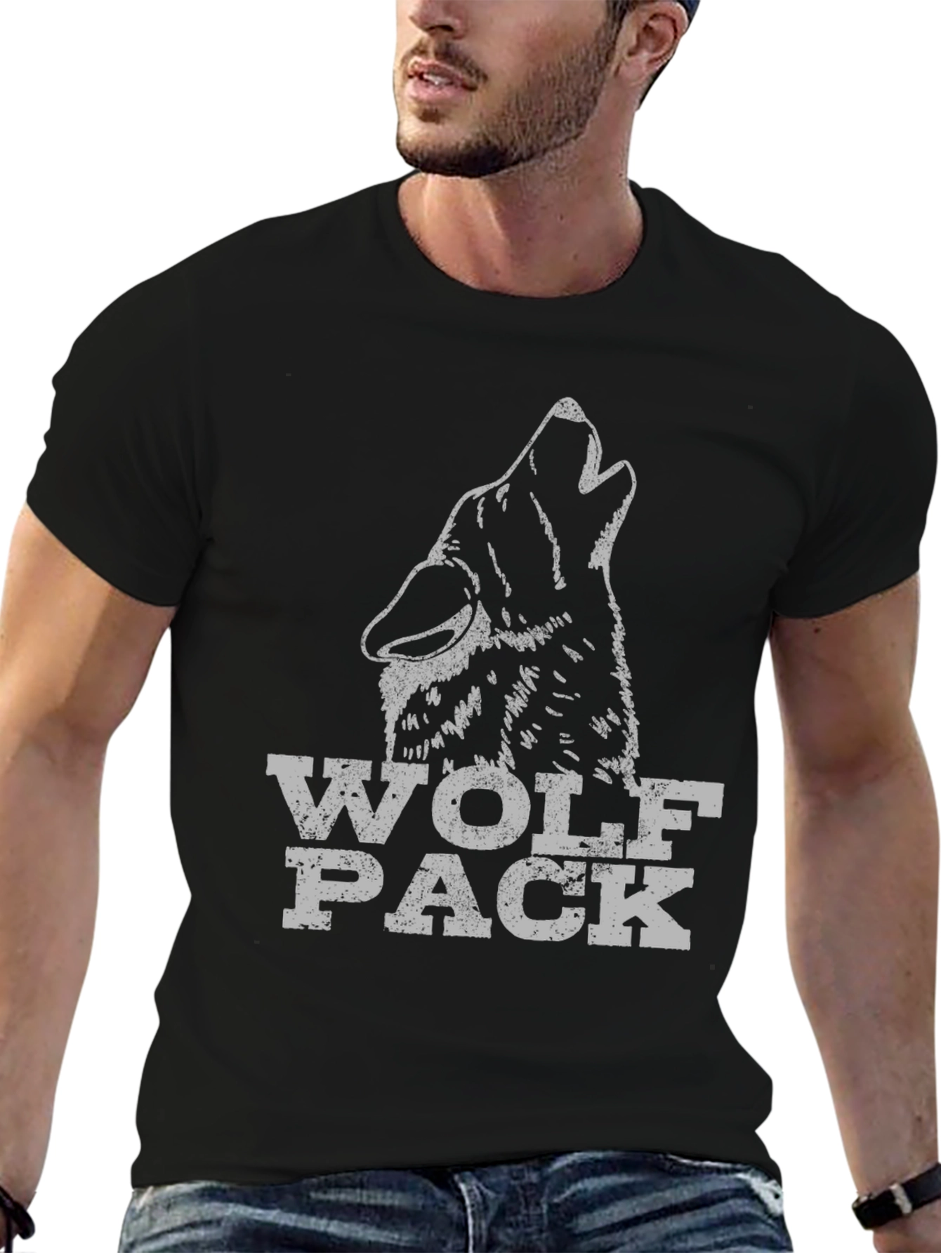 Wolf Pack Graphic Tee - Black Cotton T-Shirt
