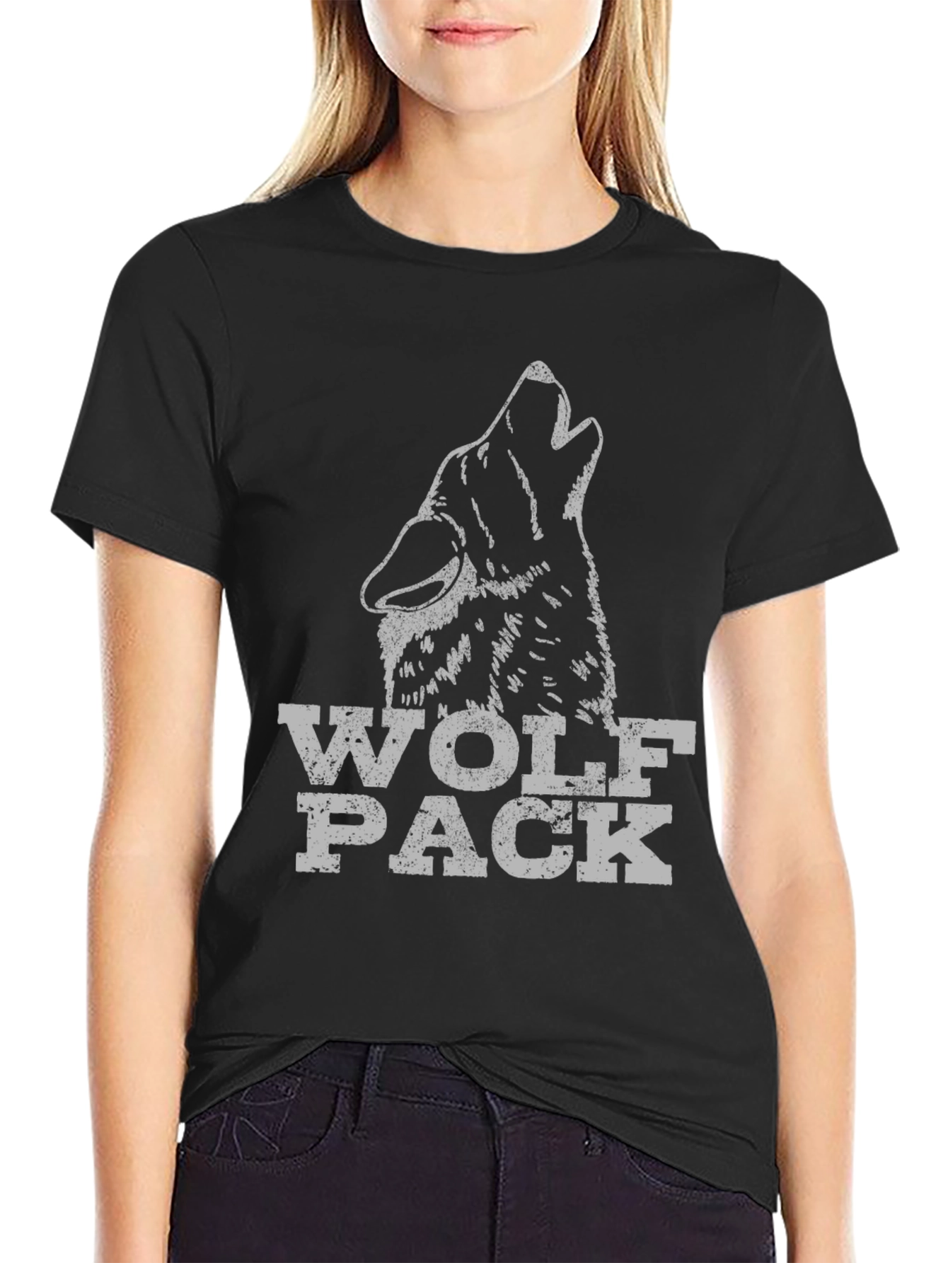 Wolf Pack Graphic Tee - Black Cotton T-Shirt