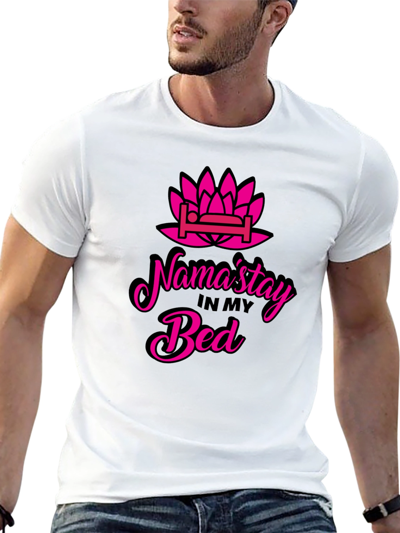Namastay in Bed T-Shirt - Funny Yoga Slogan Tee