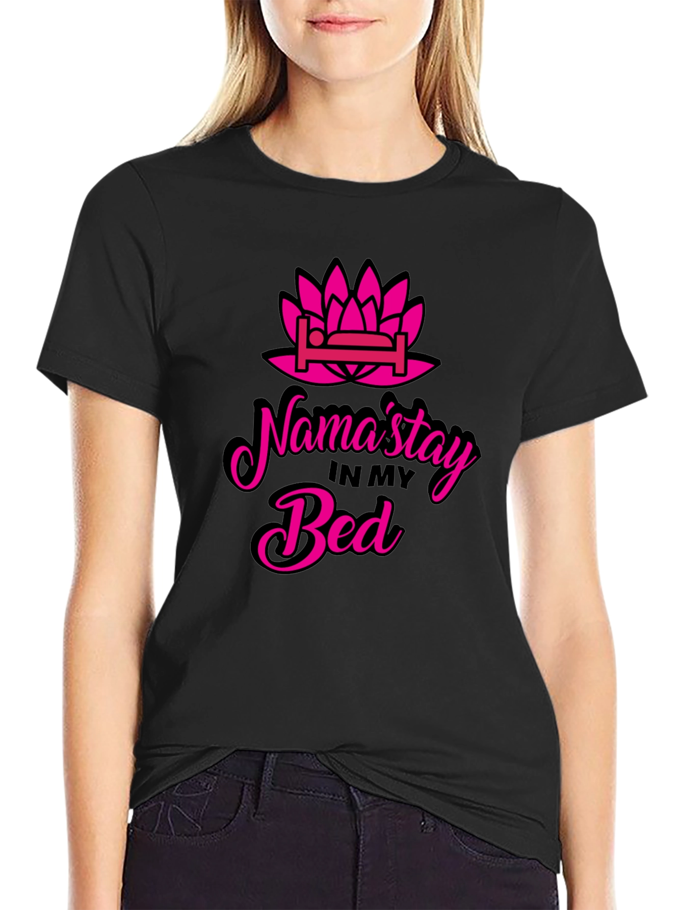 Namastay in Bed T-Shirt - Funny Yoga Slogan Tee
