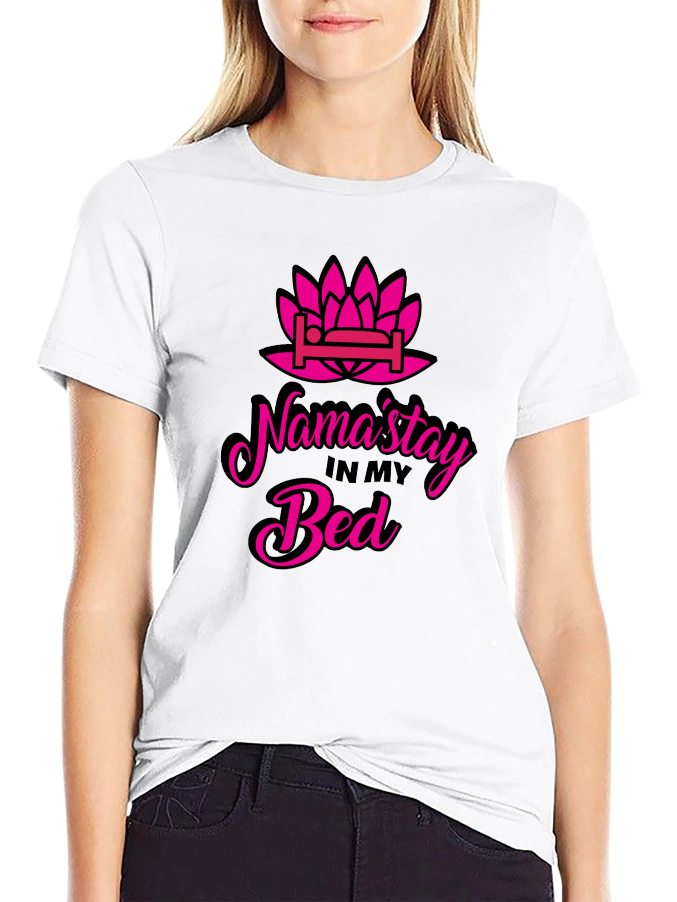 Namastay in Bed T-Shirt - Funny Yoga Slogan Tee