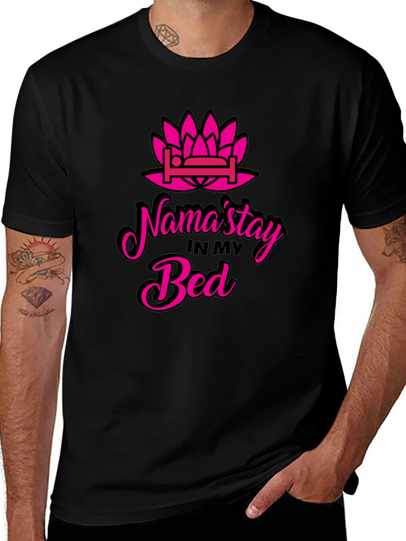 Namastay in Bed T-Shirt - Funny Yoga Slogan Tee