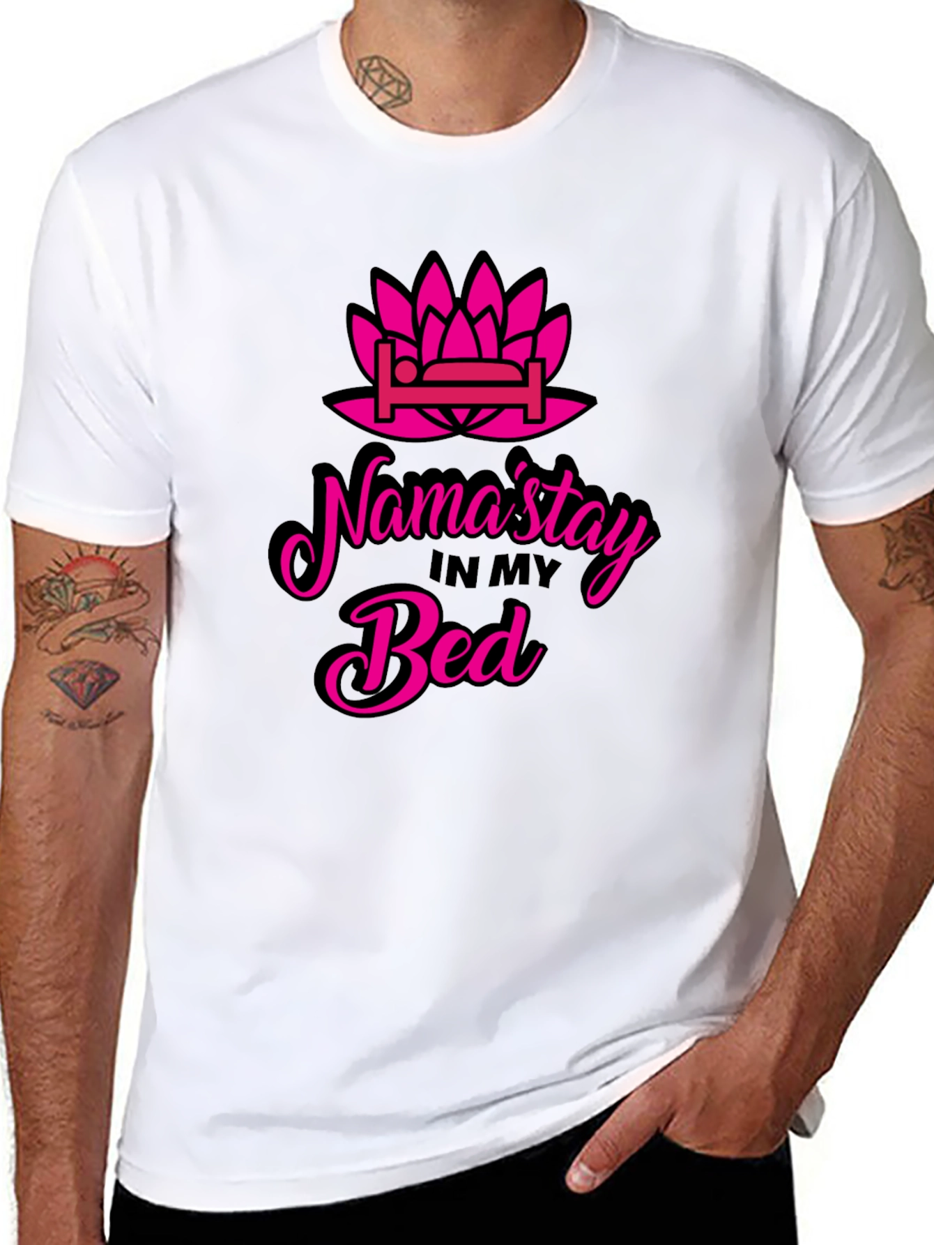 Namastay in Bed T-Shirt - Funny Yoga Slogan Tee