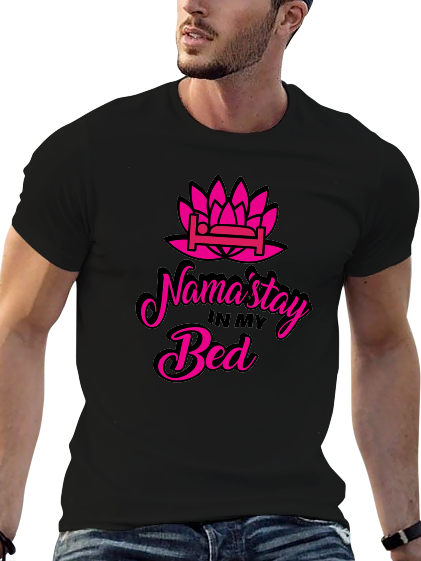 Namastay in Bed T-Shirt - Funny Yoga Slogan Tee