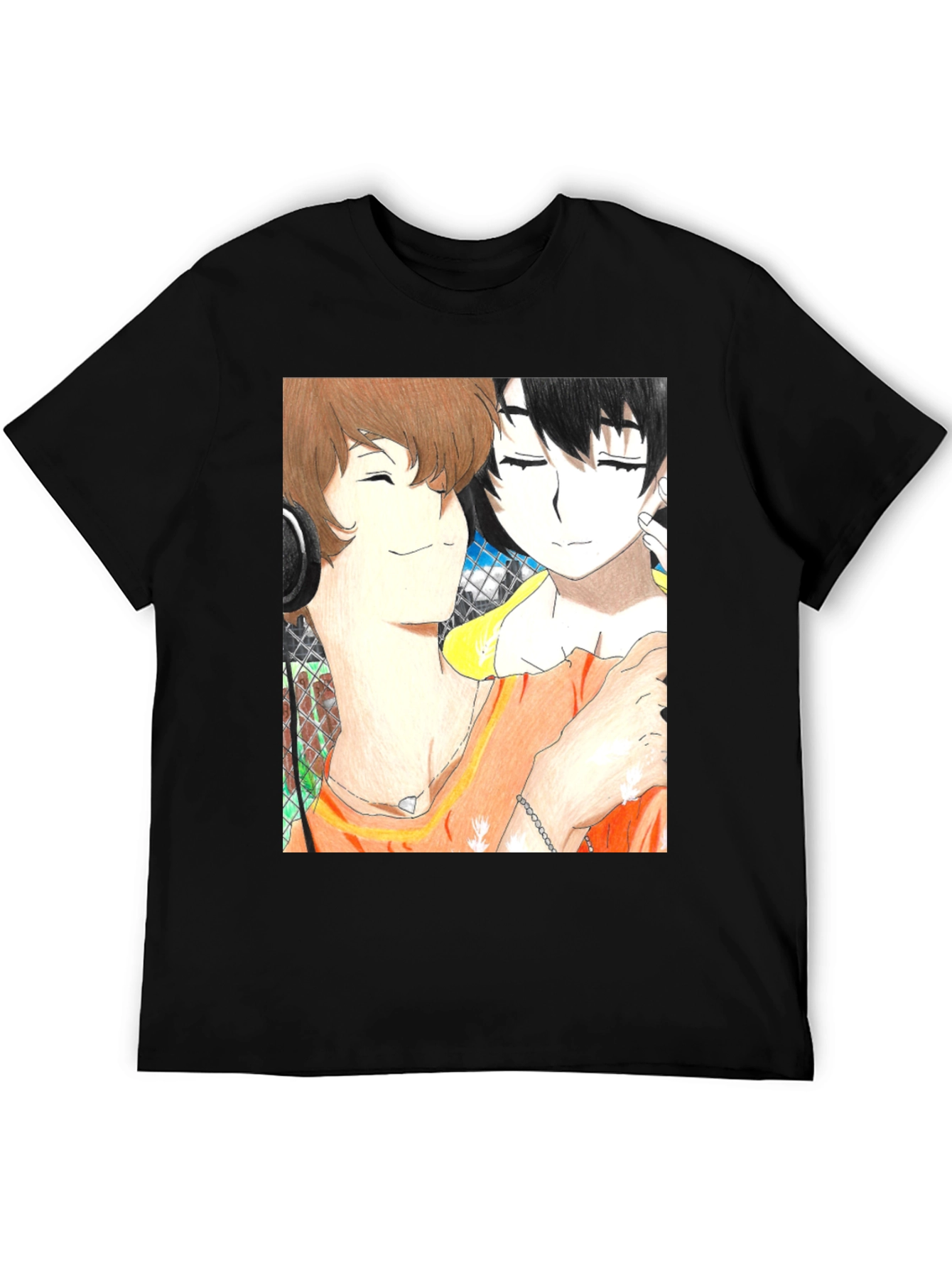 Anime Couple Graphic Tee - Soft Black Cotton