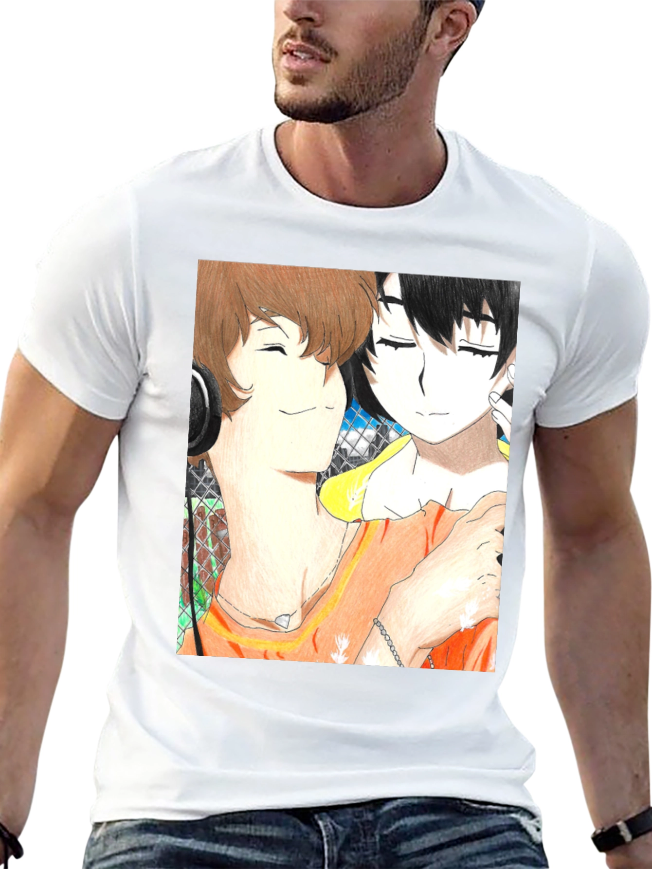 Anime Couple Graphic Tee - Soft Black Cotton