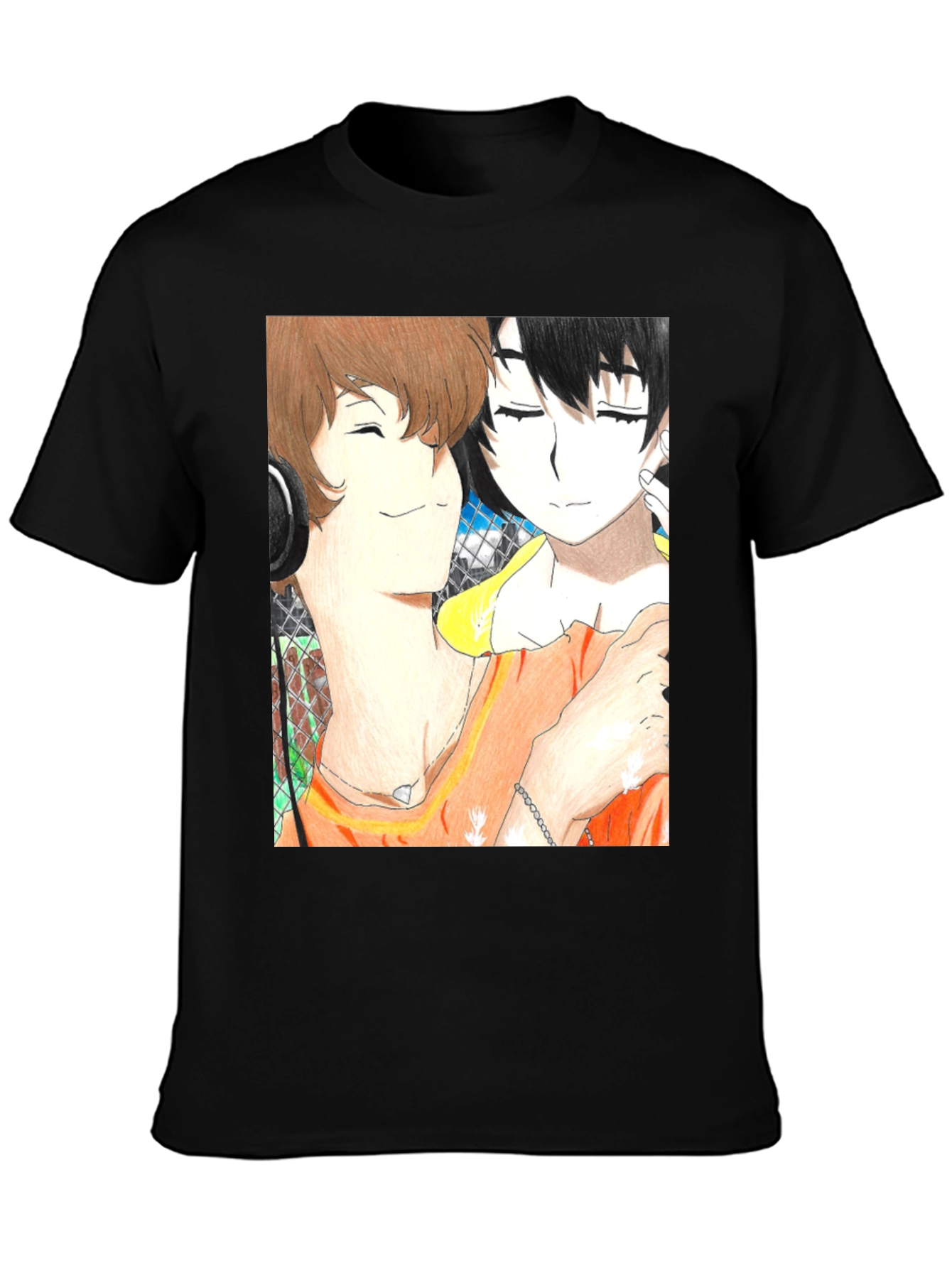 Anime Couple Graphic Tee - Soft Black Cotton