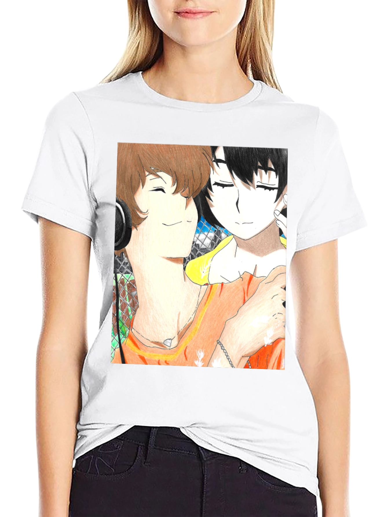 Anime Couple Graphic Tee - Soft Black Cotton