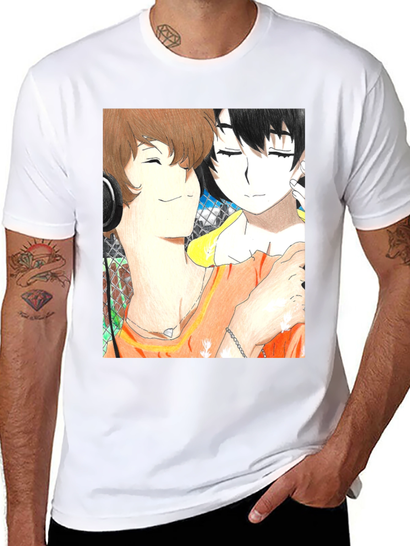 Anime Couple Graphic Tee - Soft Black Cotton