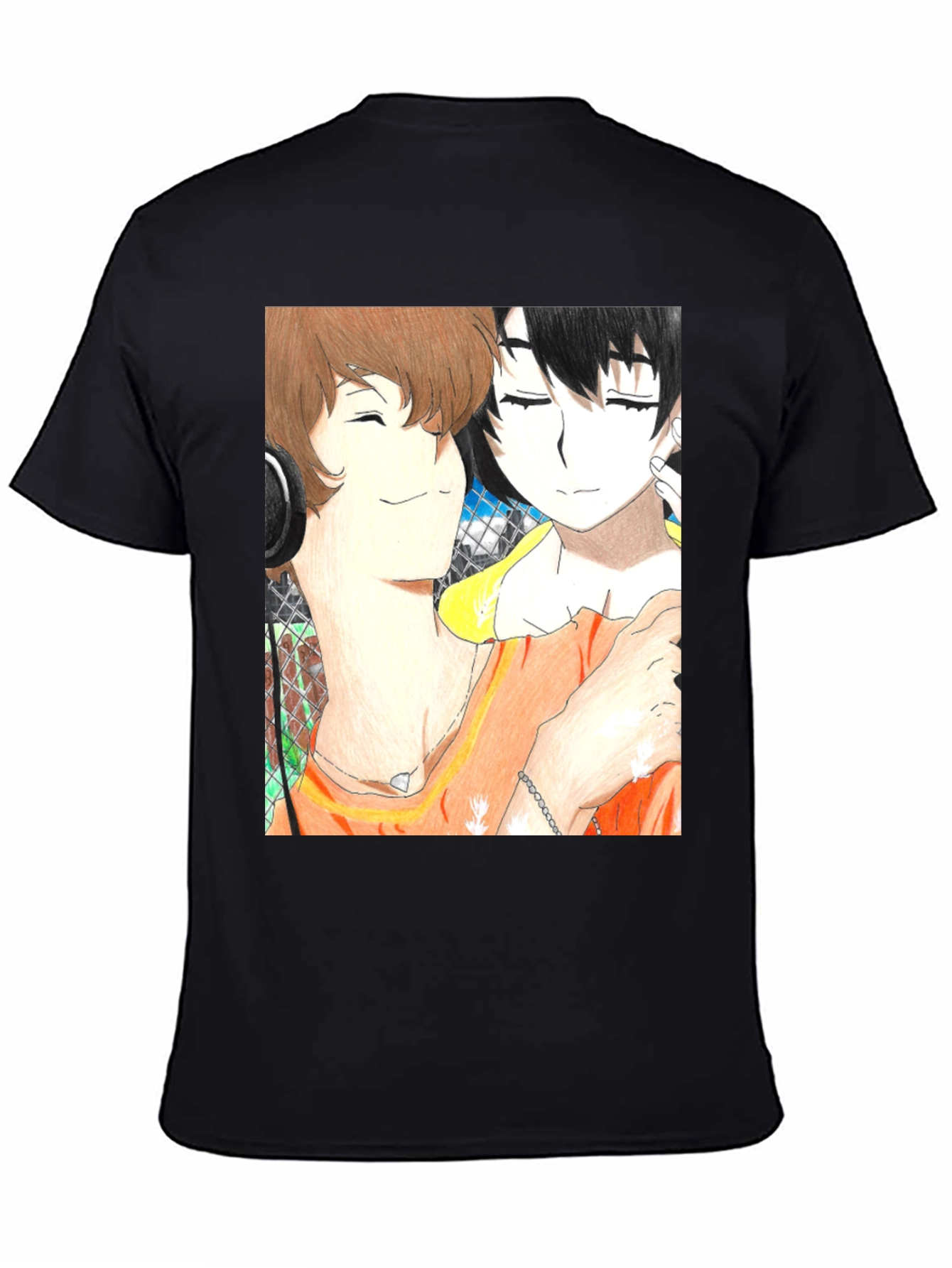 Anime Couple Graphic Tee - Soft Black Cotton