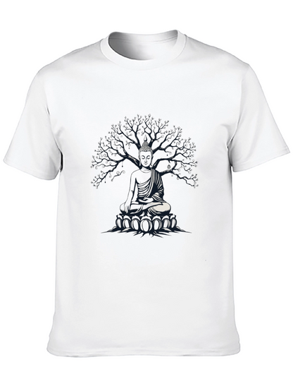Buddha Tree Graphic T-Shirt - Meditative Style