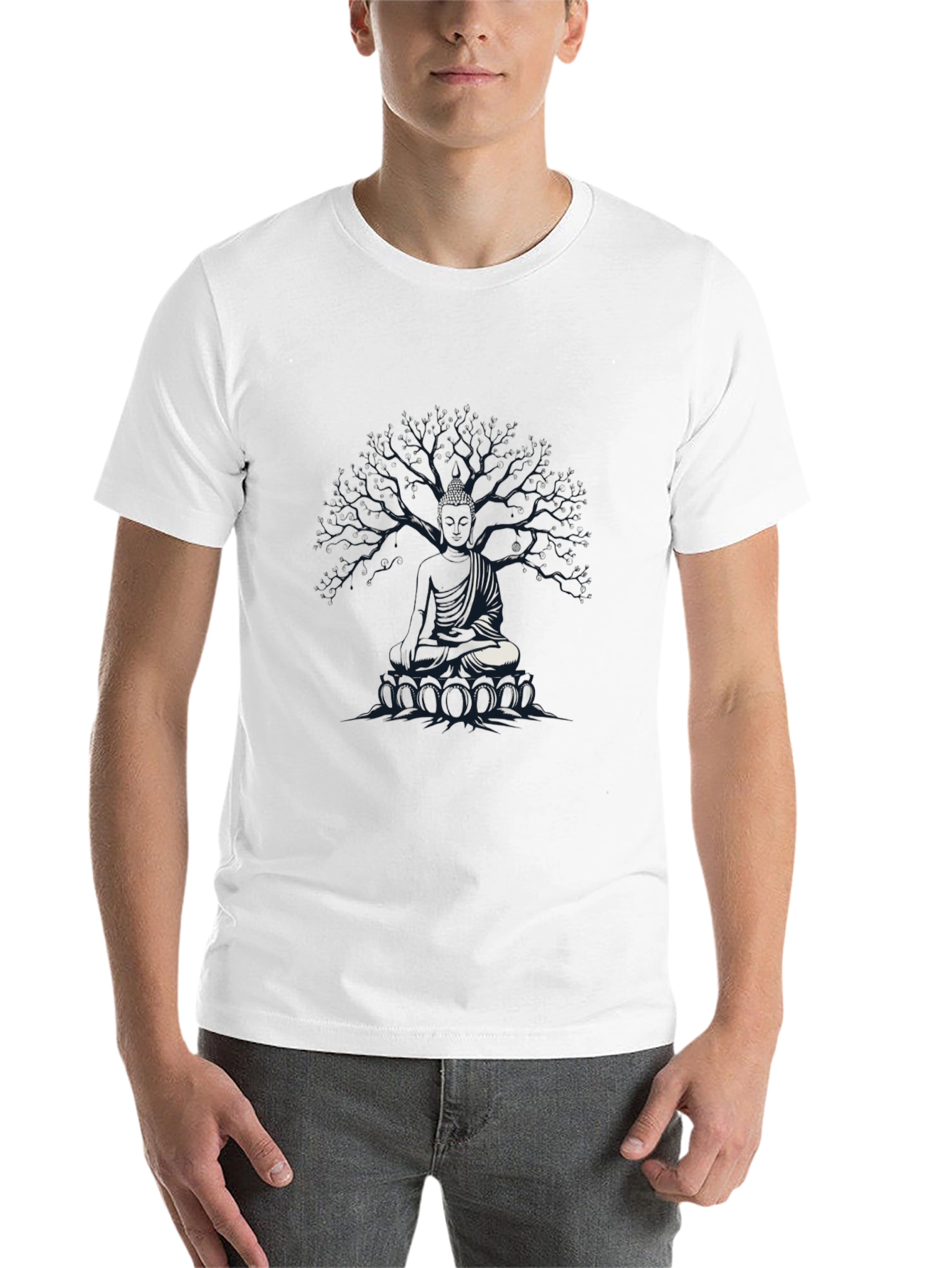 Buddha Tree Graphic T-Shirt - Meditative Style