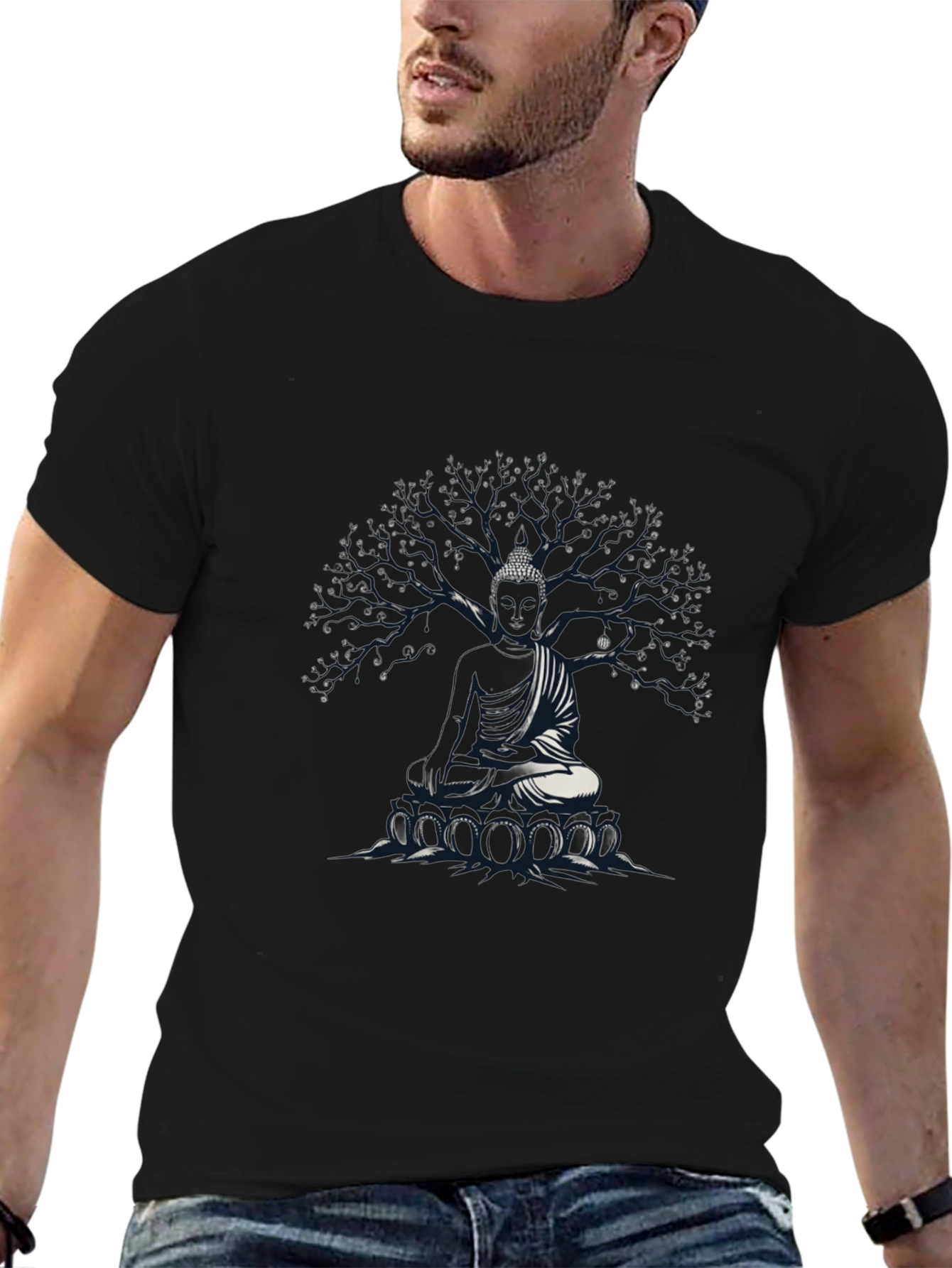 Buddha Tree Graphic T-Shirt - Meditative Style