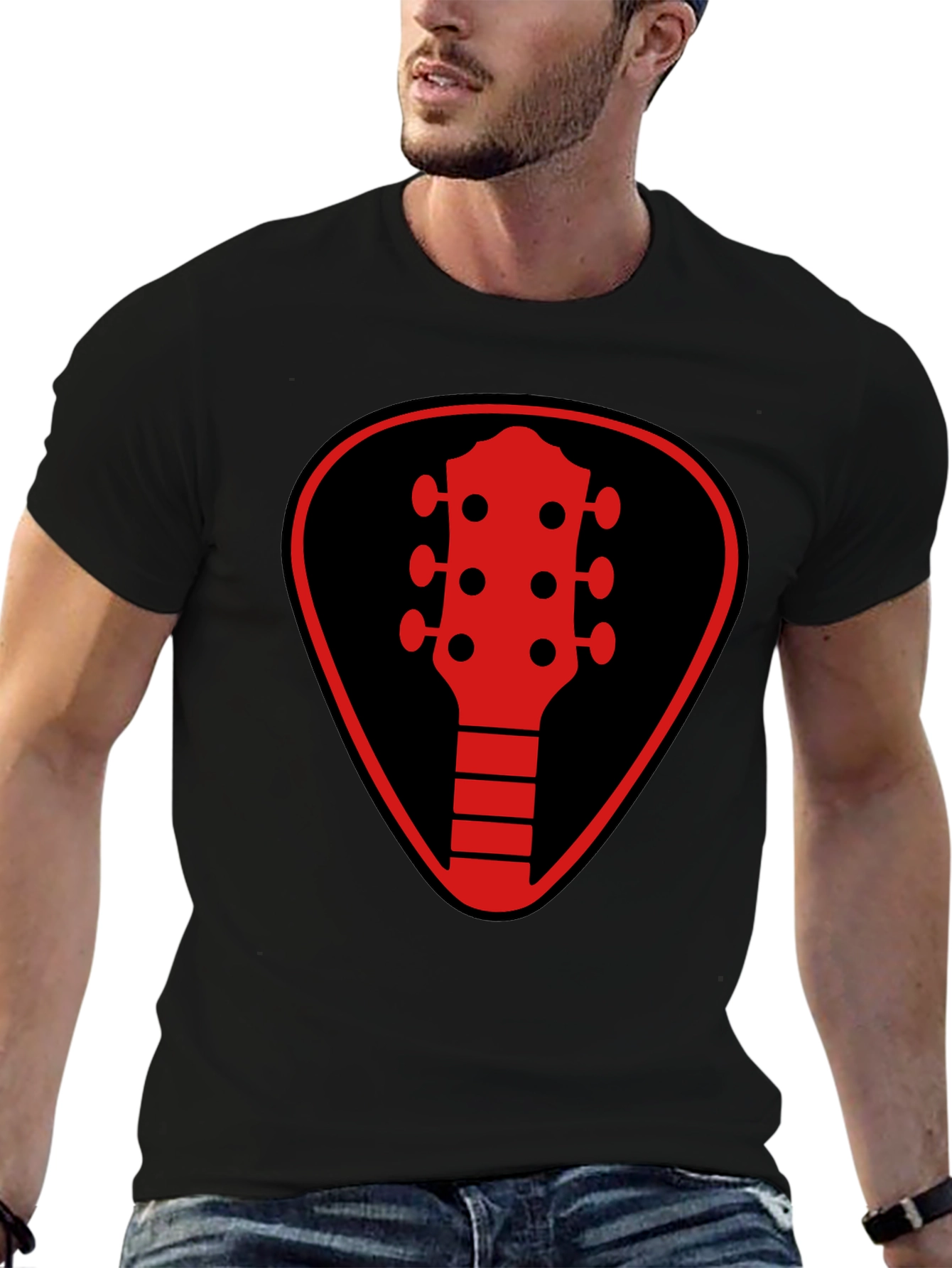 Guitar Pick Headstock Graphic Tee - Black
