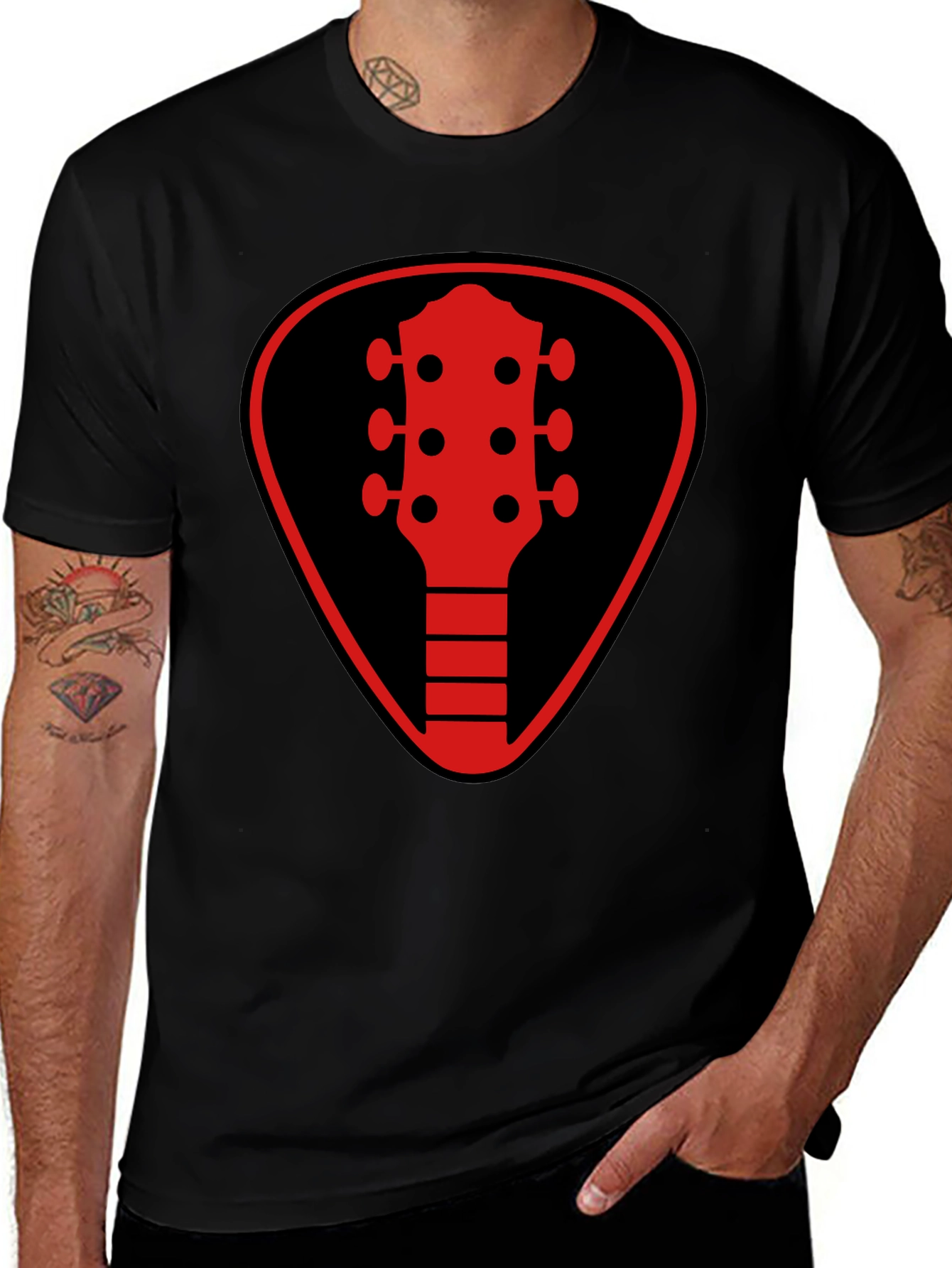 Guitar Pick Headstock Graphic Tee - Black