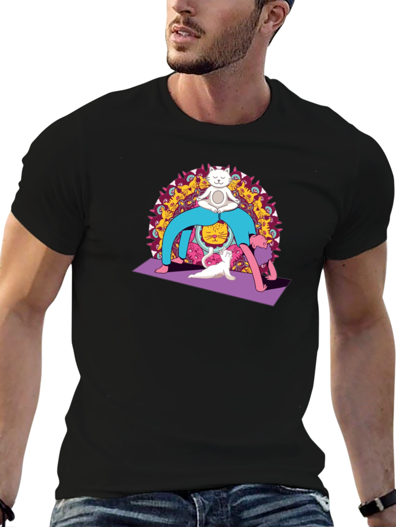 Yoga Cat Black T-Shirt