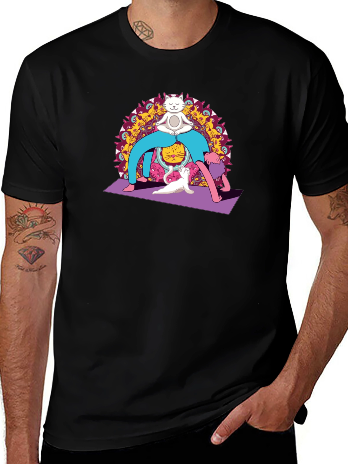 Yoga Cat Black T-Shirt