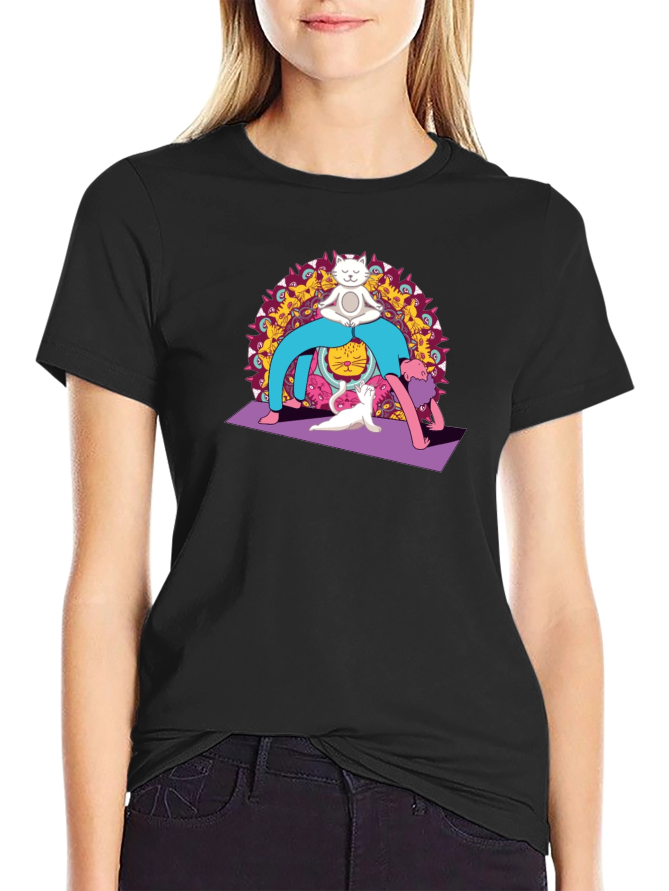Yoga Cat Black T-Shirt