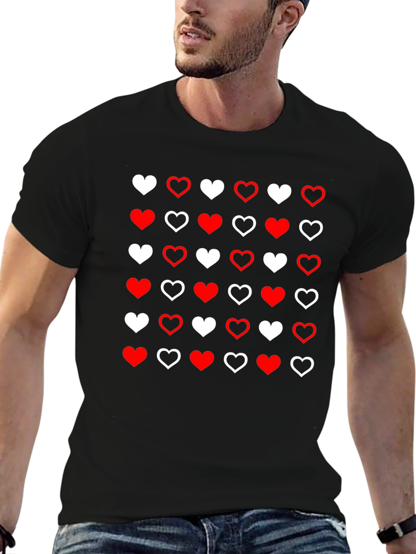 Heart Pattern Crew Neck T-Shirt