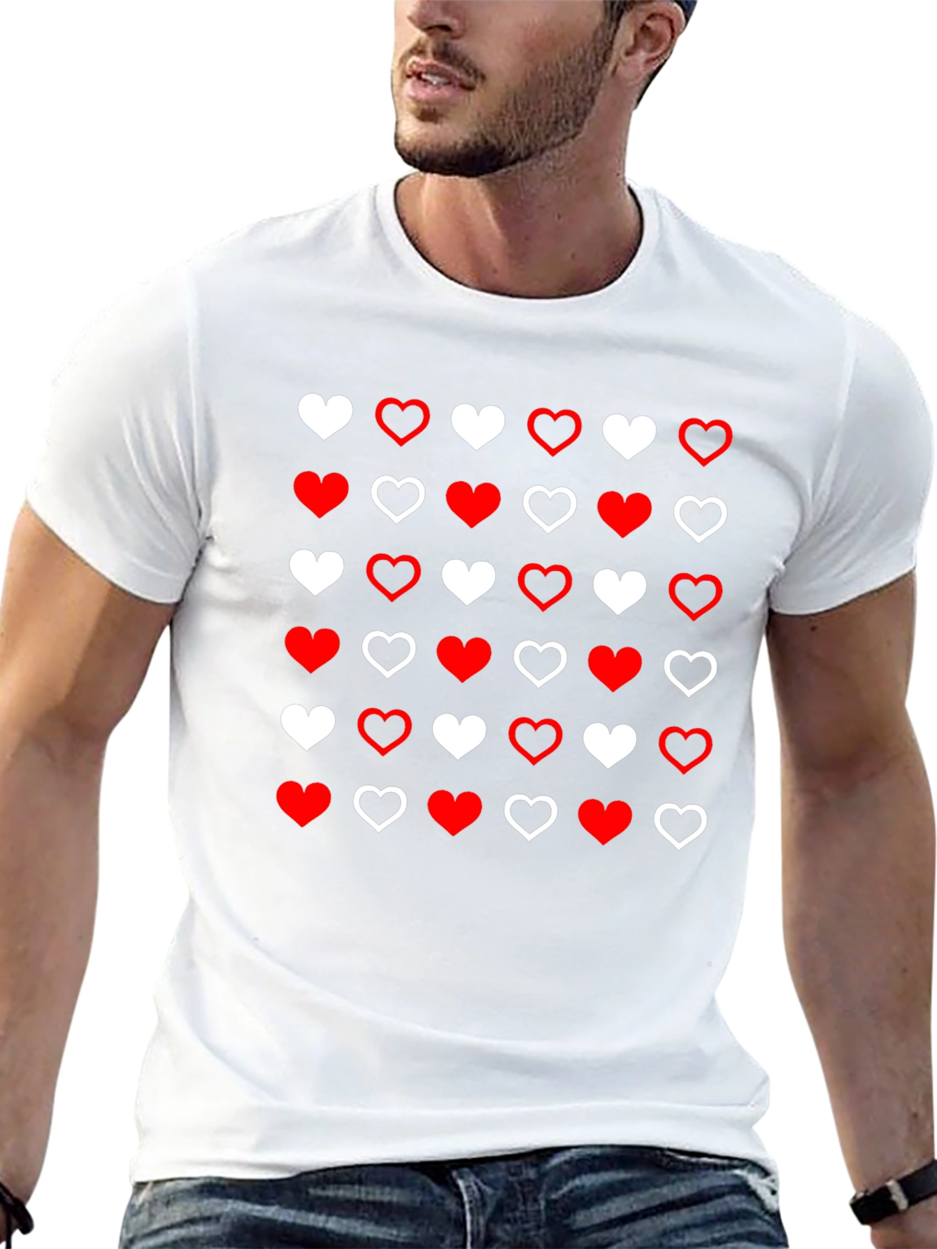 Heart Pattern Crew Neck T-Shirt