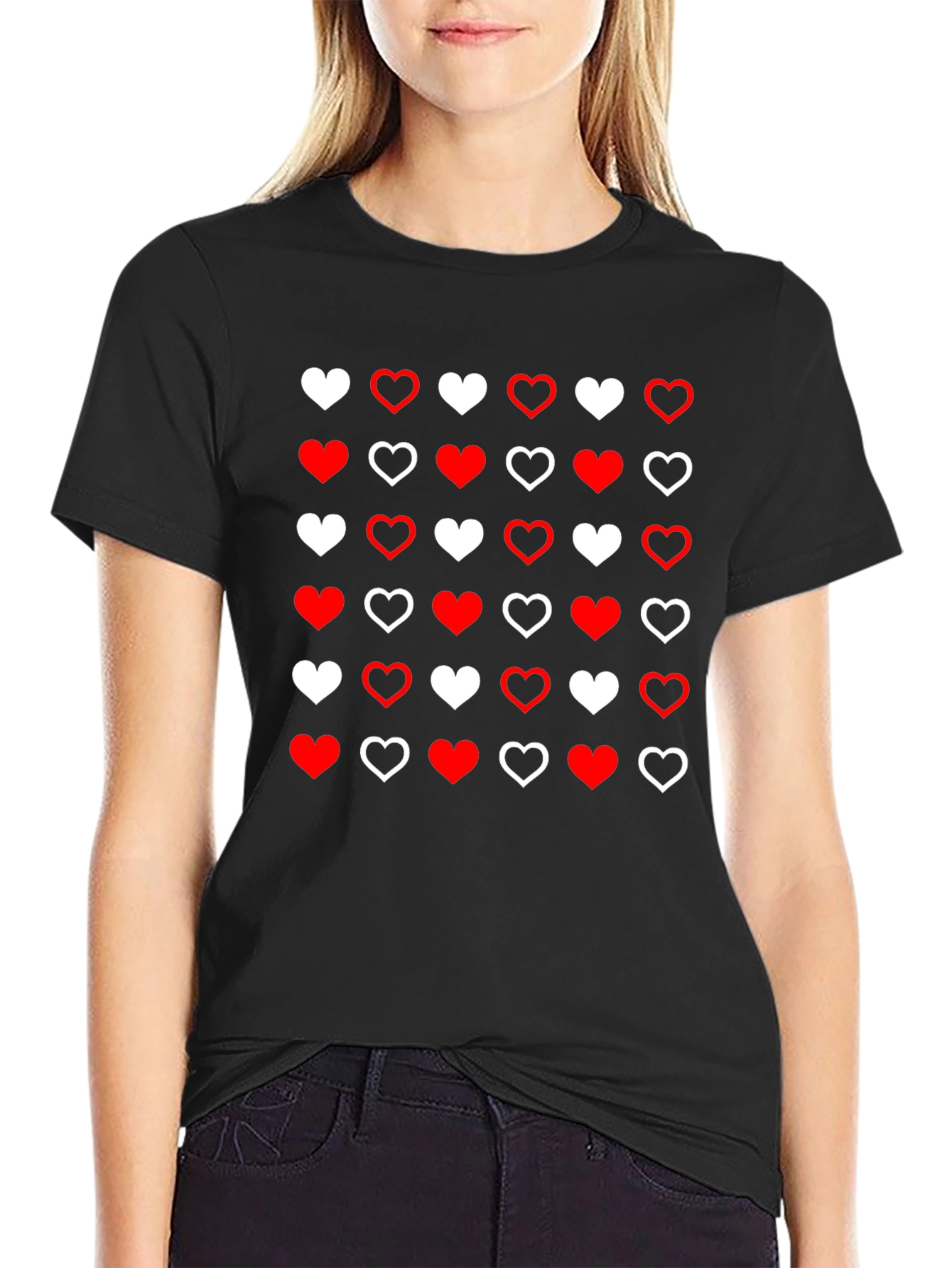 Heart Pattern Crew Neck T-Shirt