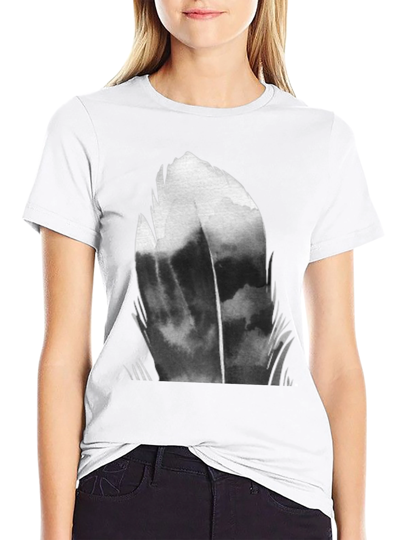 Abstract Feather Graphic Black T-Shirt