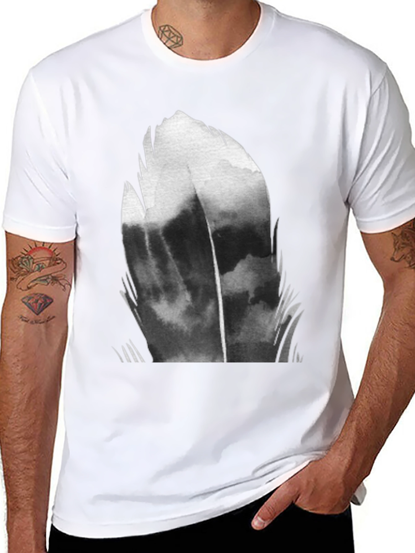 Abstract Feather Graphic Black T-Shirt