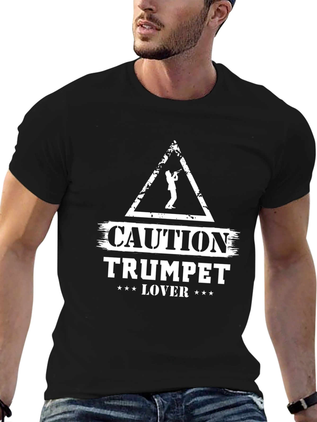 Caution Trumpet Lover Graphic T-Shirt - Black