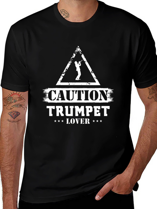 Caution Trumpet Lover Graphic T-Shirt - Black