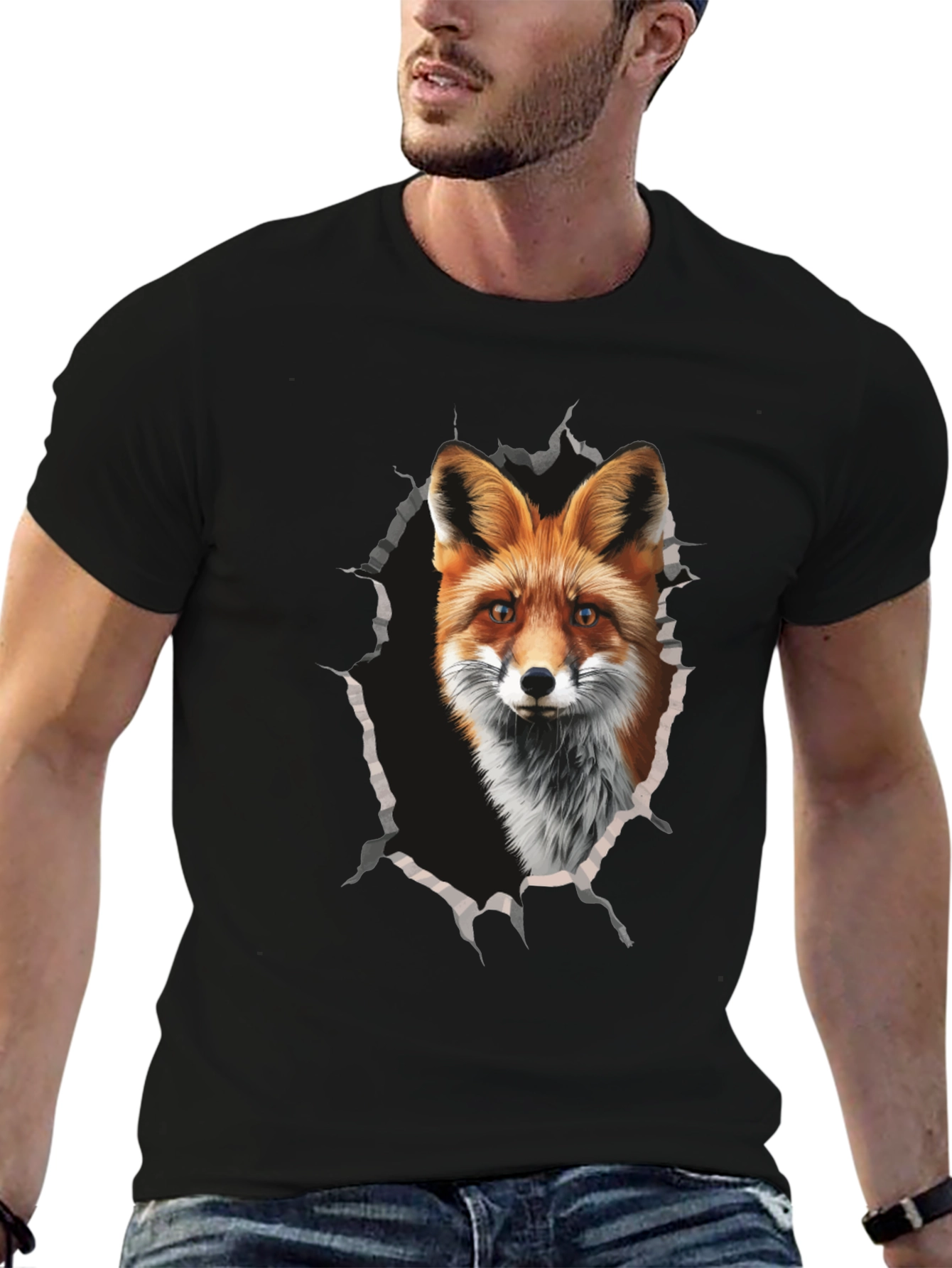 Fox Graphic Print Tee - Mens Black T-Shirt