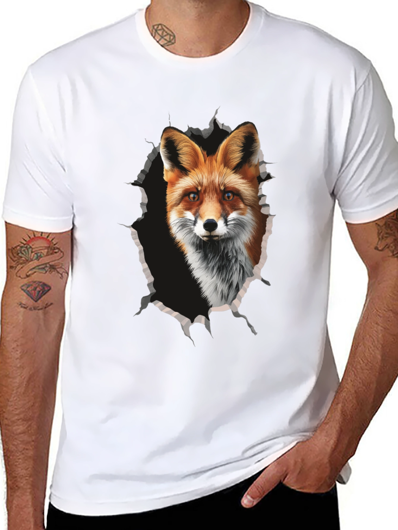 Fox Graphic Print Tee - Mens Black T-Shirt
