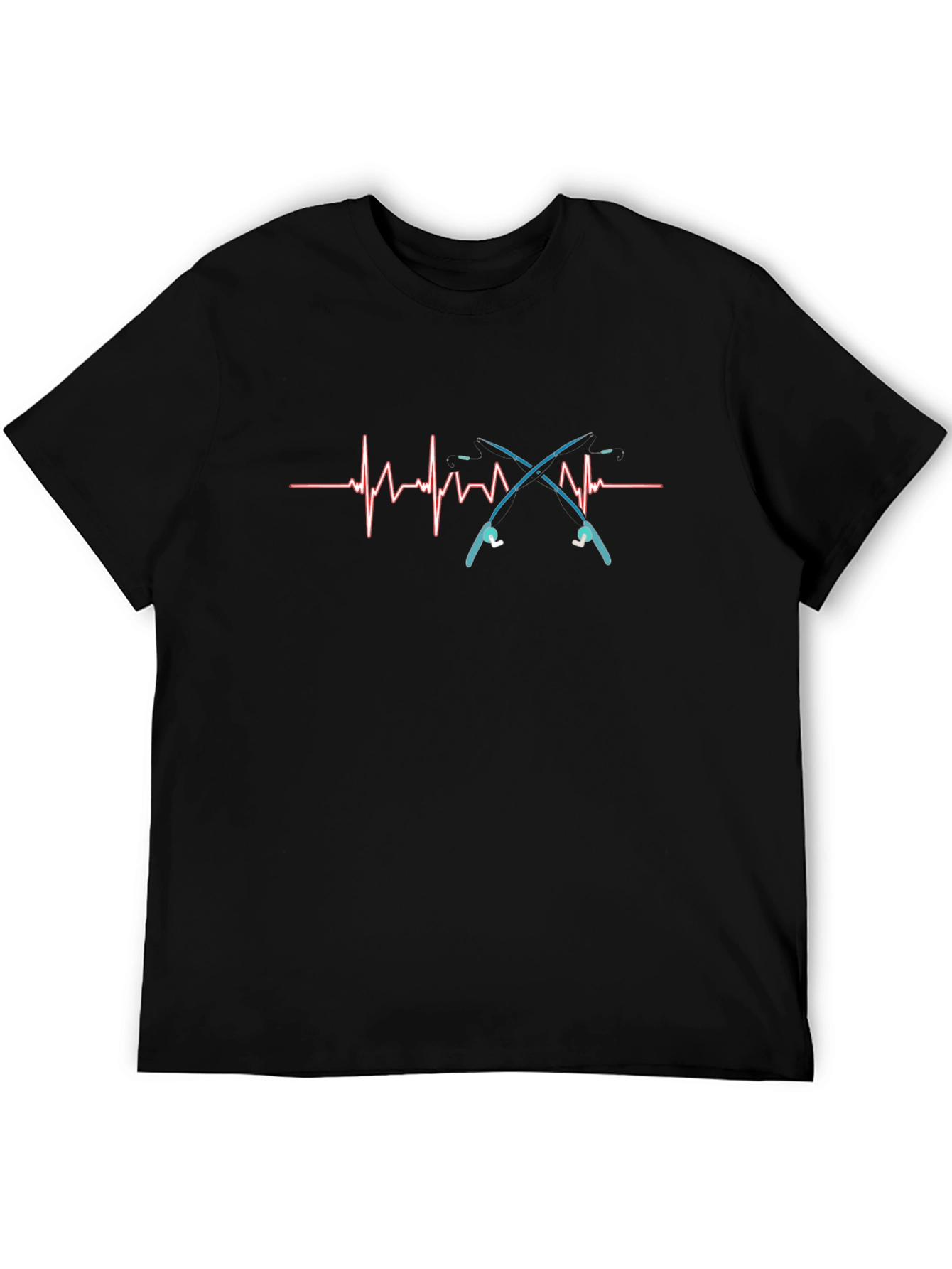 Fishing Heartbeat T-Shirt - Black Cotton Tee