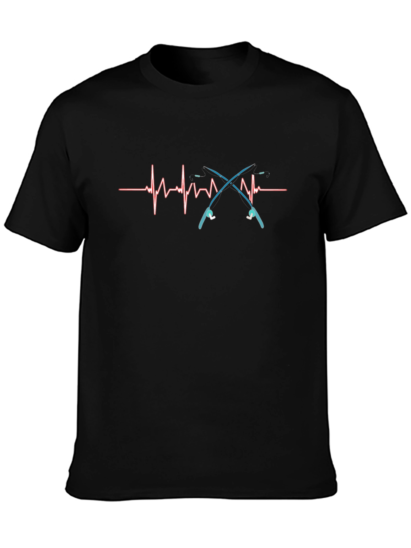 Fishing Heartbeat T-Shirt - Black Cotton Tee