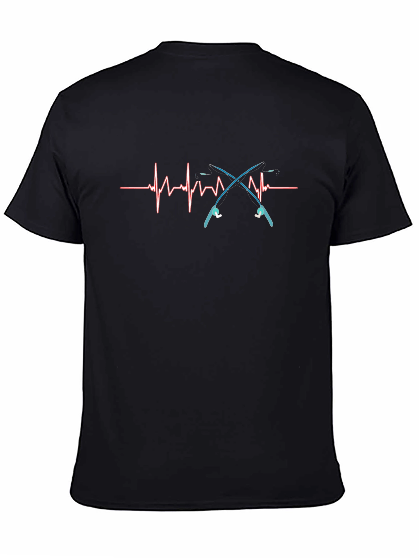 Fishing Heartbeat T-Shirt - Black Cotton Tee