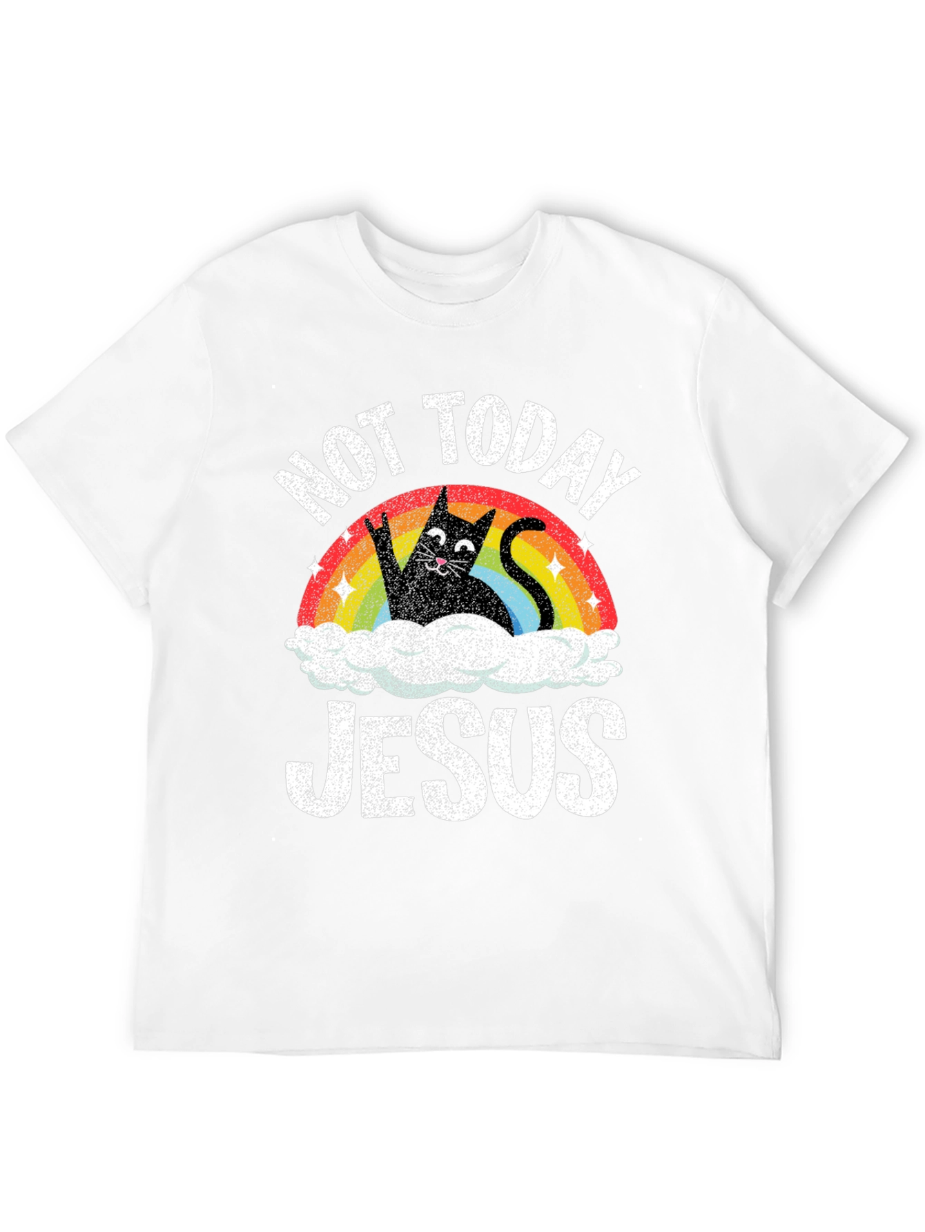 Not Today Jesus T-Shirt Funny Cat Rainbow