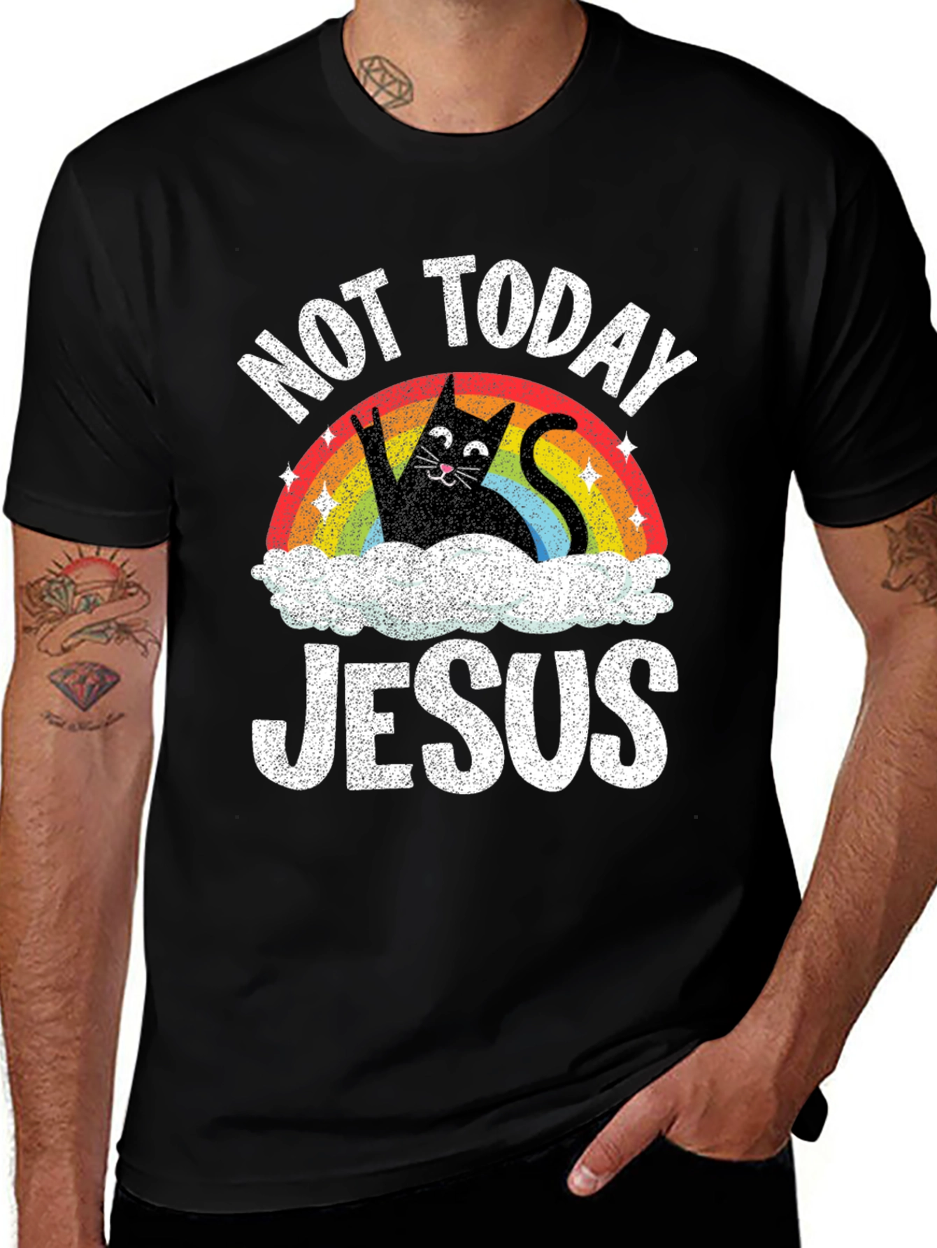 Not Today Jesus T-Shirt Funny Cat Rainbow