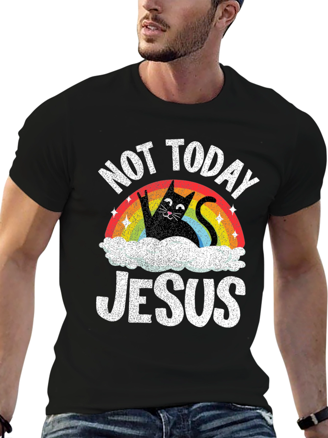 Not Today Jesus T-Shirt Funny Cat Rainbow