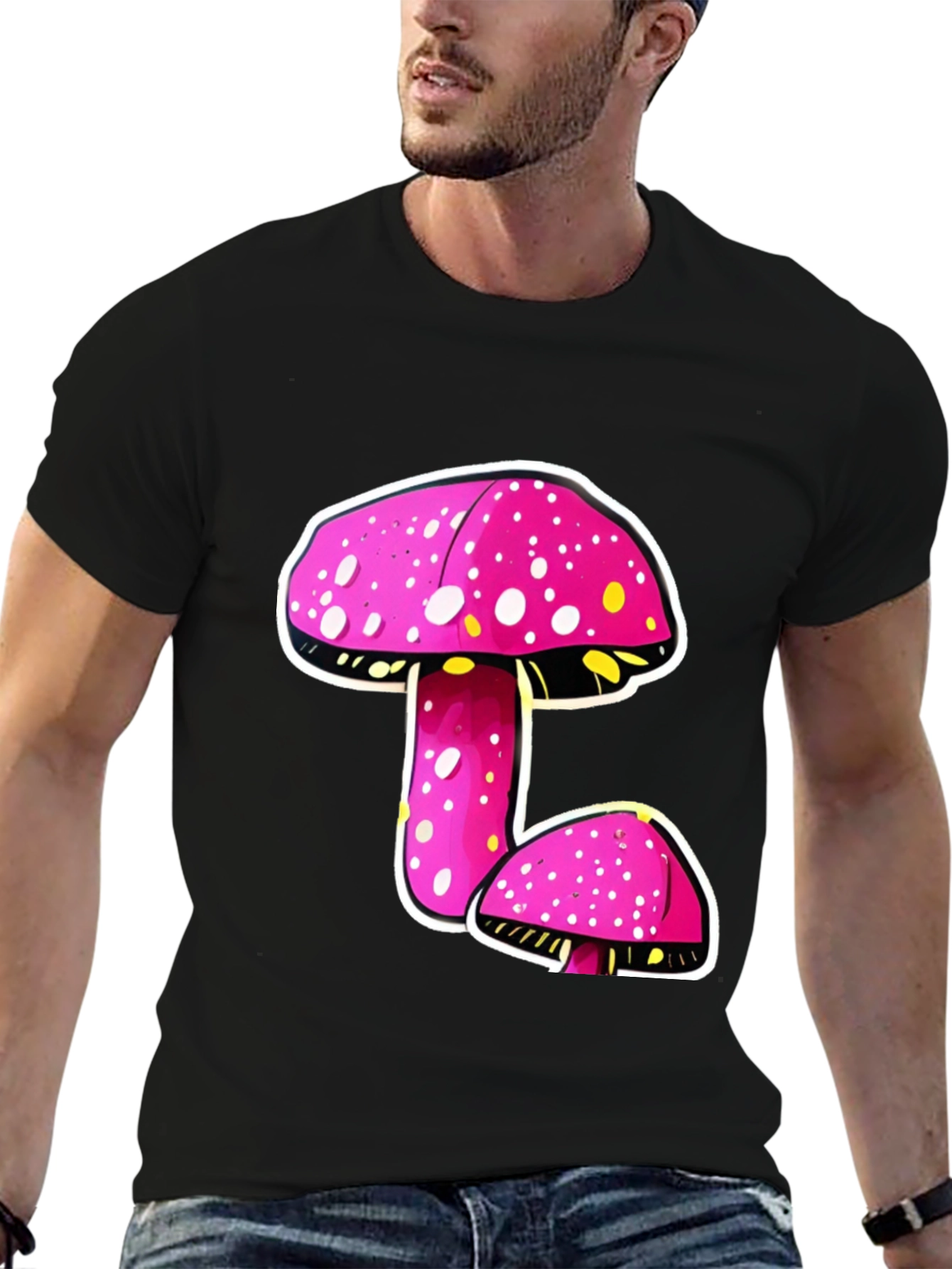 Funky Mushroom Graphic Tee - Black
