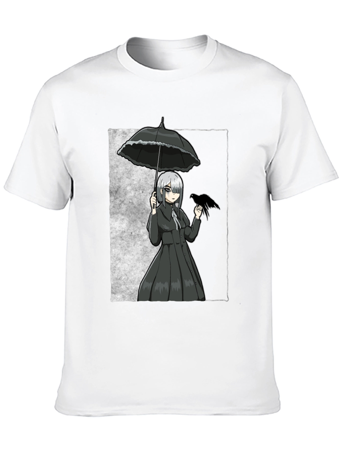 Gothic Anime Girl With Crow T-Shirt