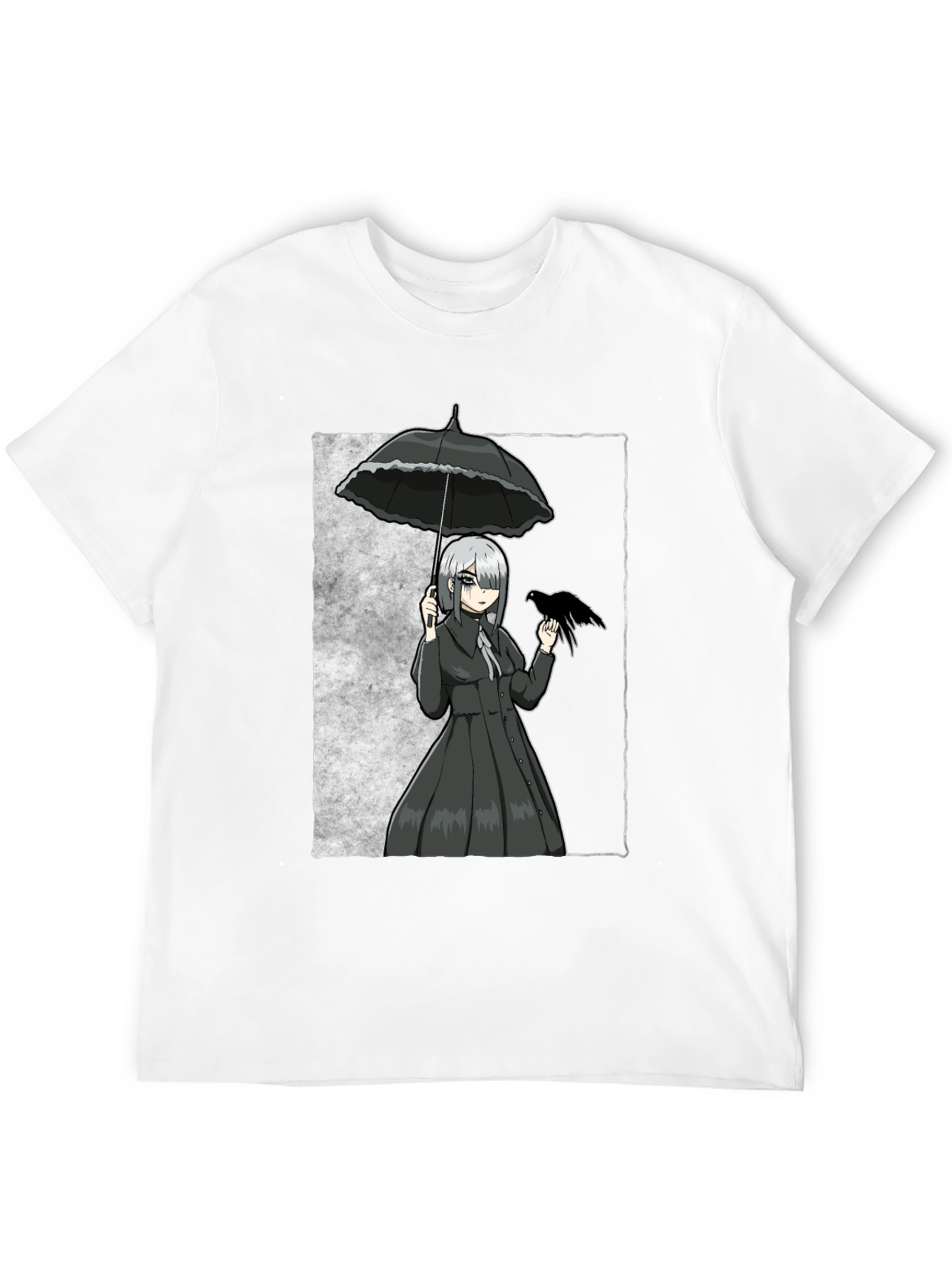 Gothic Anime Girl With Crow T-Shirt