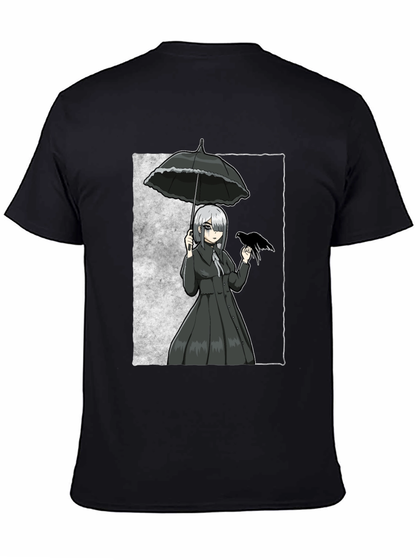 Gothic Anime Girl With Crow T-Shirt