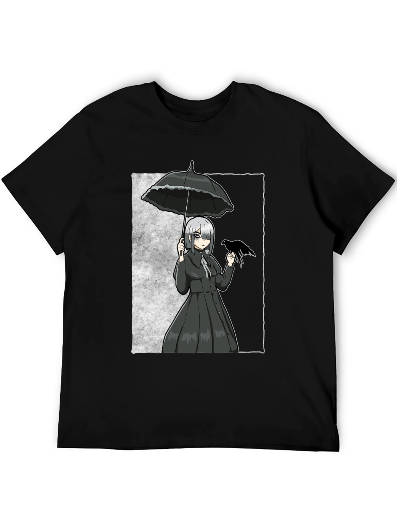 Gothic Anime Girl With Crow T-Shirt