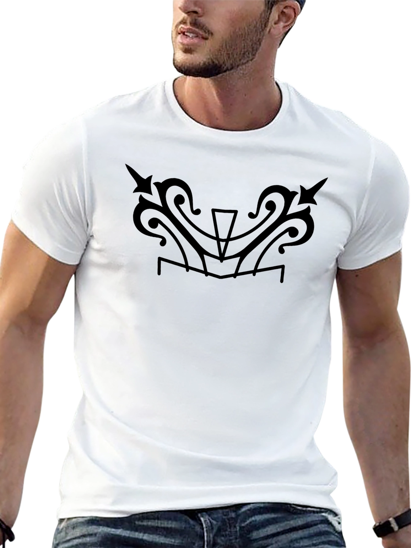 Stylish Black T-Shirt with Unique Tribal Design