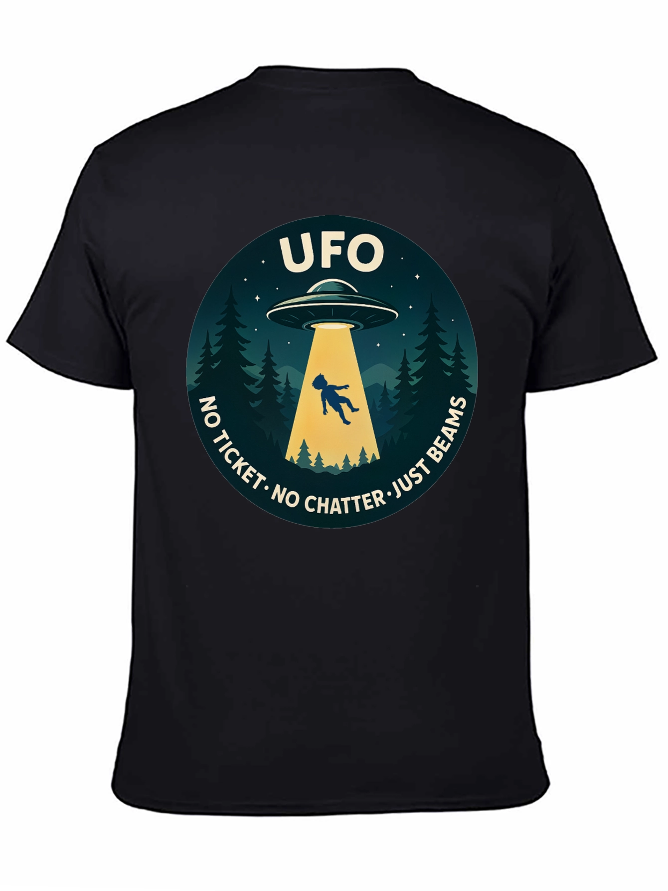 UFO Abduction Graphic T-Shirt - No Ticket Just Beams
