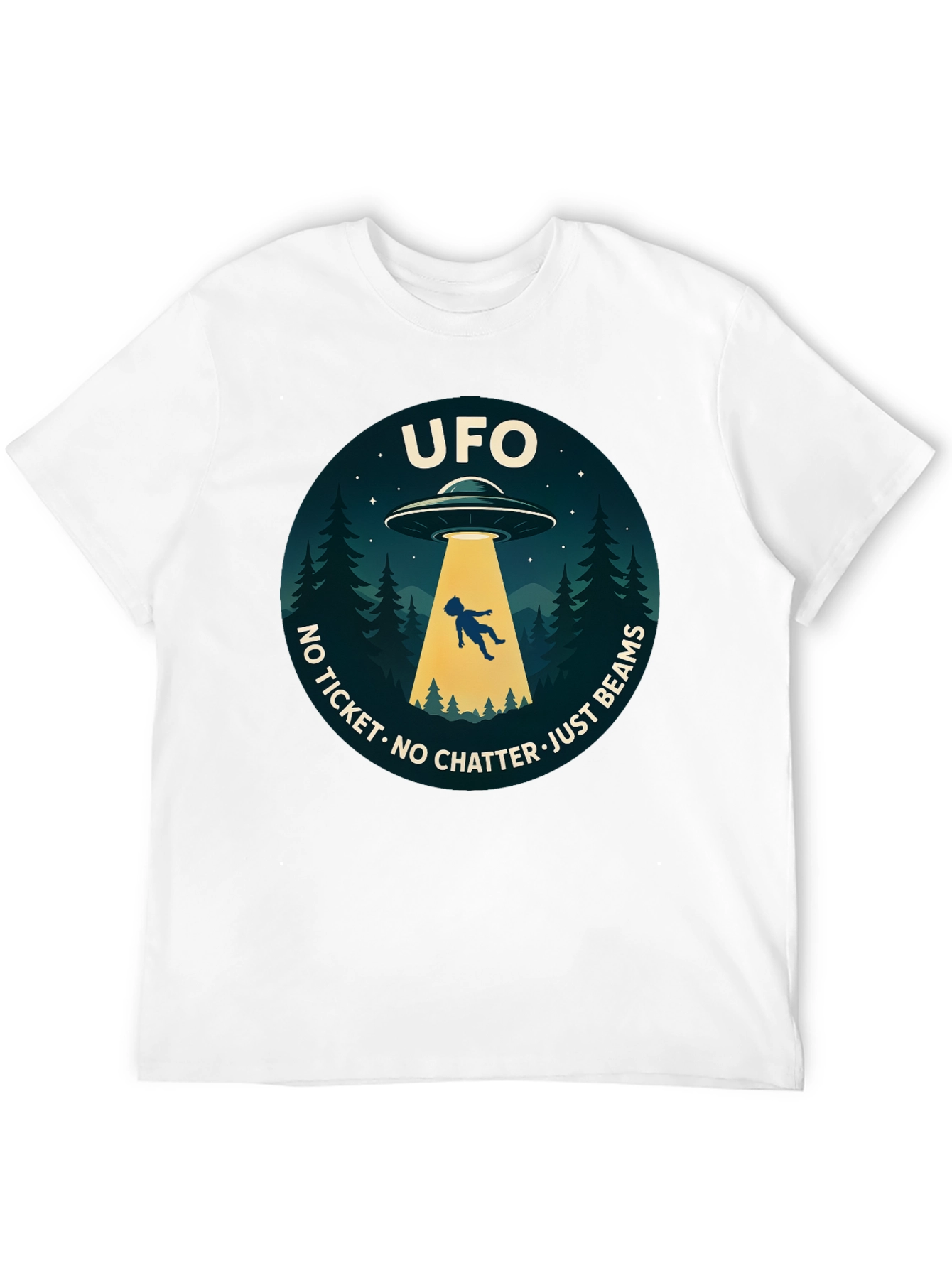 UFO Abduction Graphic T-Shirt - No Ticket Just Beams