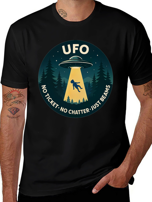 UFO Abduction Graphic T-Shirt - No Ticket Just Beams