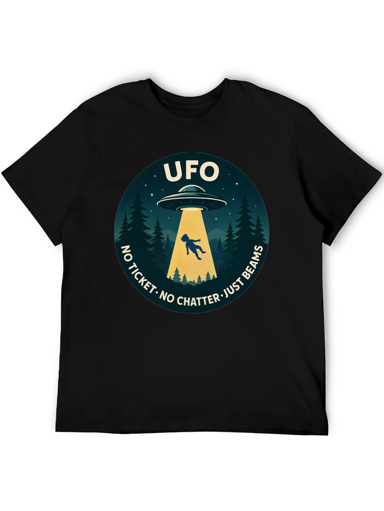 UFO Abduction Graphic T-Shirt - No Ticket Just Beams