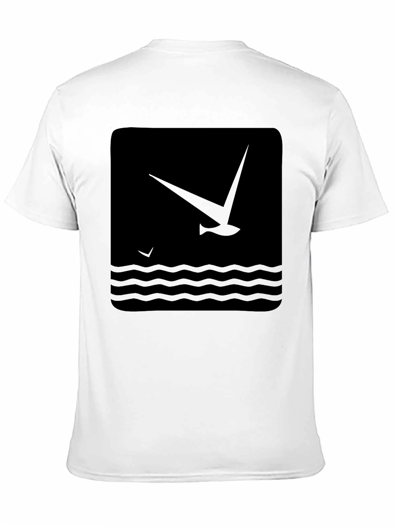 Black Graphic T-Shirt - Bird & Wave Design