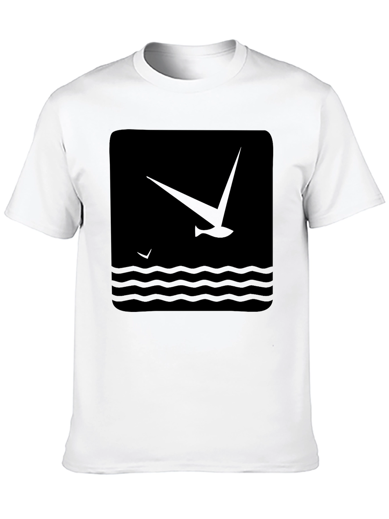 Black Graphic T-Shirt - Bird & Wave Design