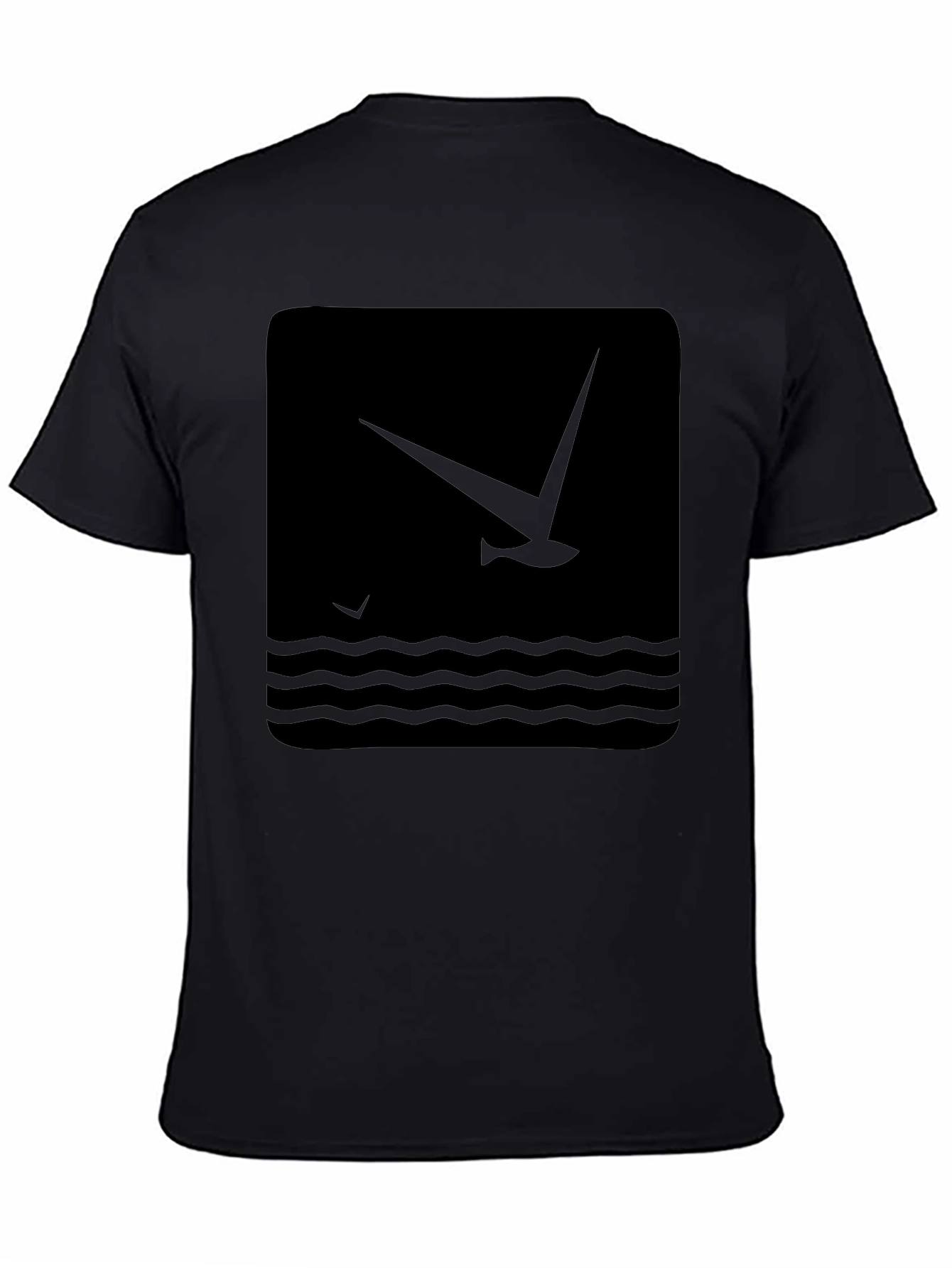 Black Graphic T-Shirt - Bird & Wave Design
